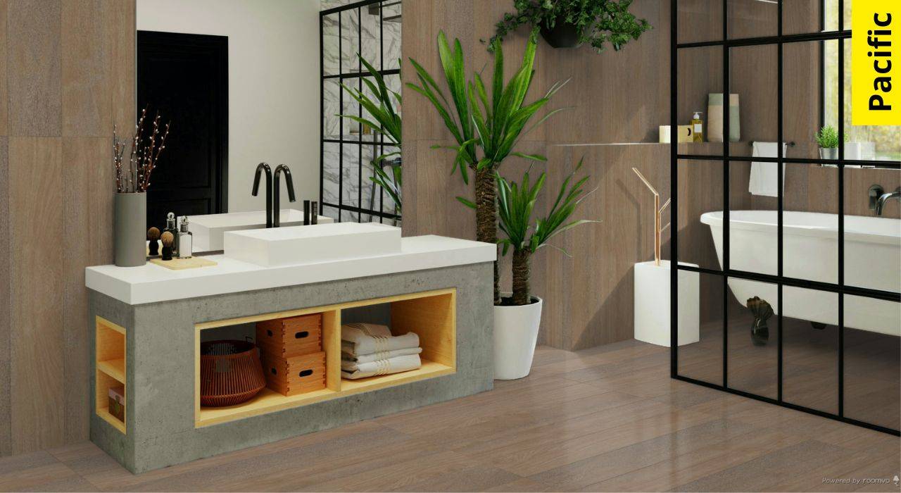 baños con suelo porcelánico imitación madera