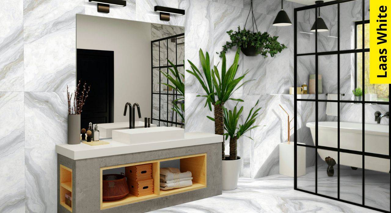 revestimiento gris y blanco para baño